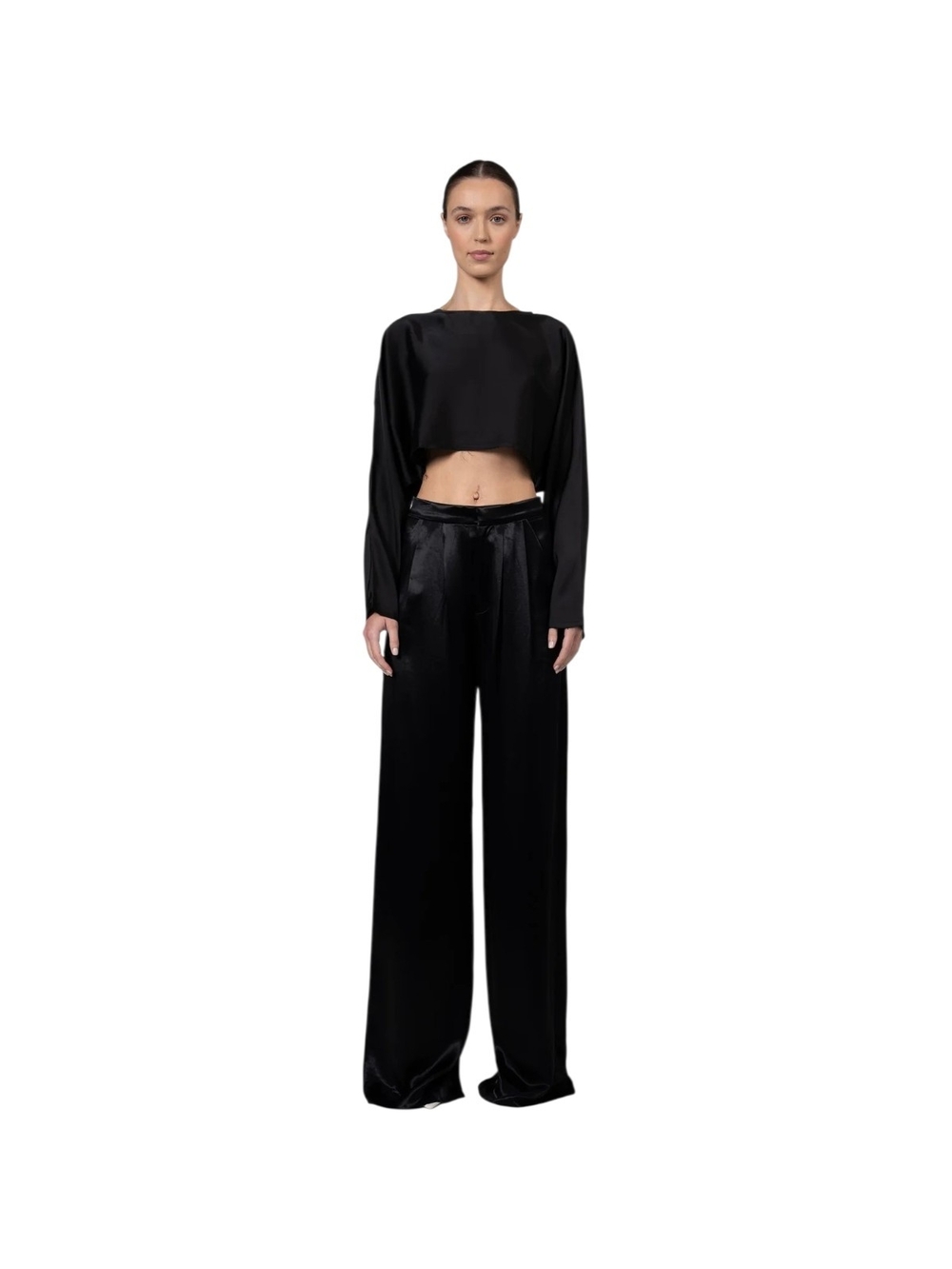 NONchalant Black Wide-Leg Satin Trousers